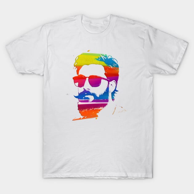 Rainbow paint splat bearded guy T-Shirt by YasBro